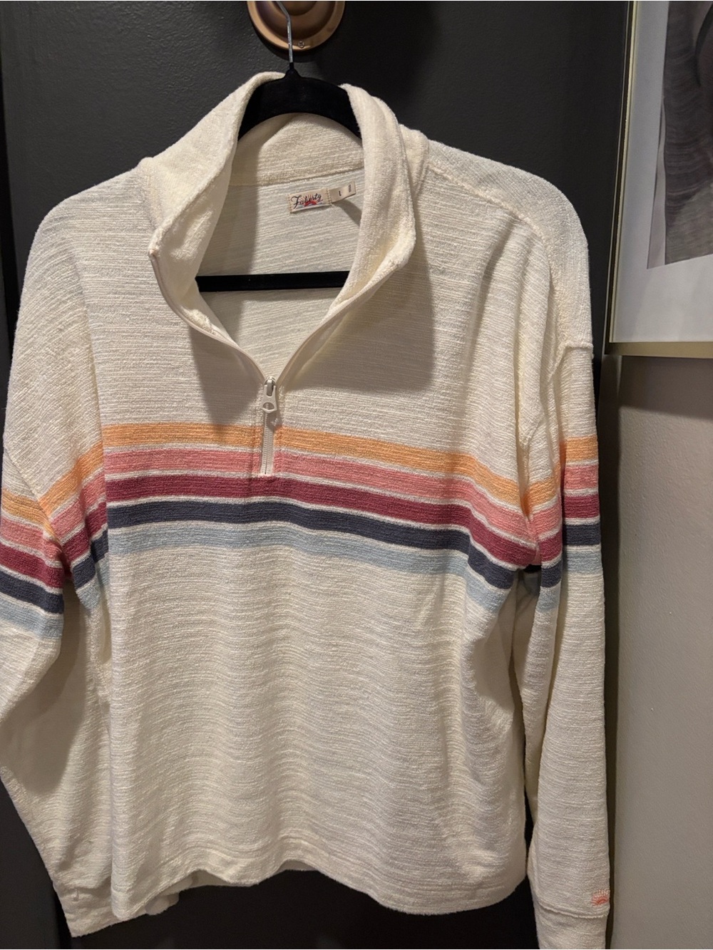 Faherty Cream Half-Zip Top with Orange, Pink, Burgundy & Blue Stripes